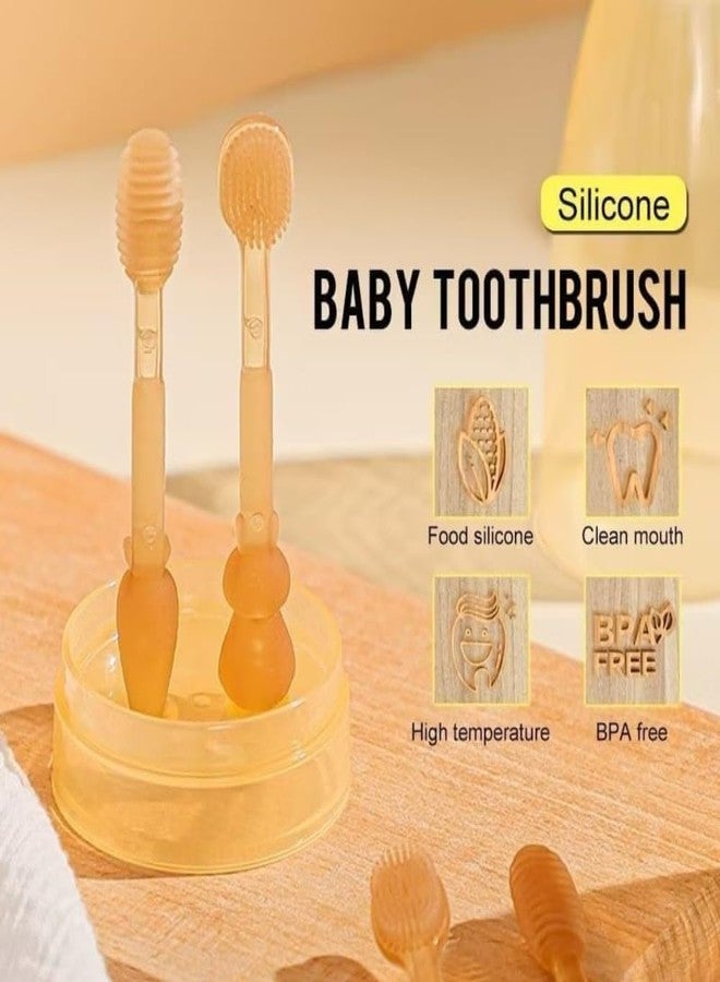 Ncry Oral Cleaning Brush 2 In 1 Toothbrush Tongue Brush Bpa Free Soft Silicone Bristle Oral Care Toothbrush For Baby 6 Month To 24 Months,With Storage Box - Manual,Baby - Image 3